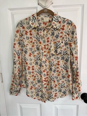 Spartina 449 Cream Button-Down Shirt with Floral Print
